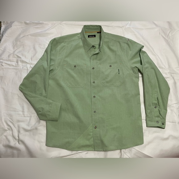 Orvis Mens Tech Chambray Long Sleeve Work Shirt Green Size Large - Picture 1 of 6